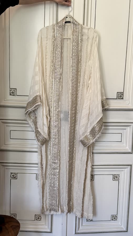 The Ivory Lace Border Kimono, front