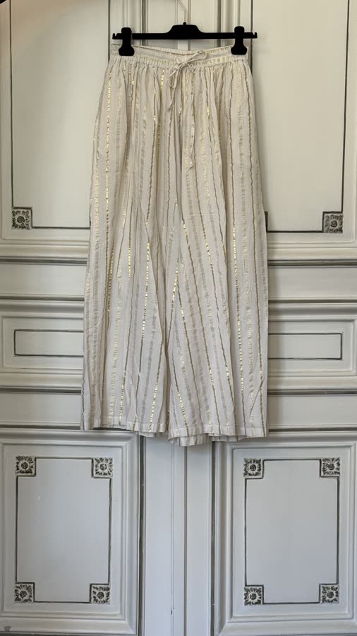 The Ivory Dot Stripe Pant, front