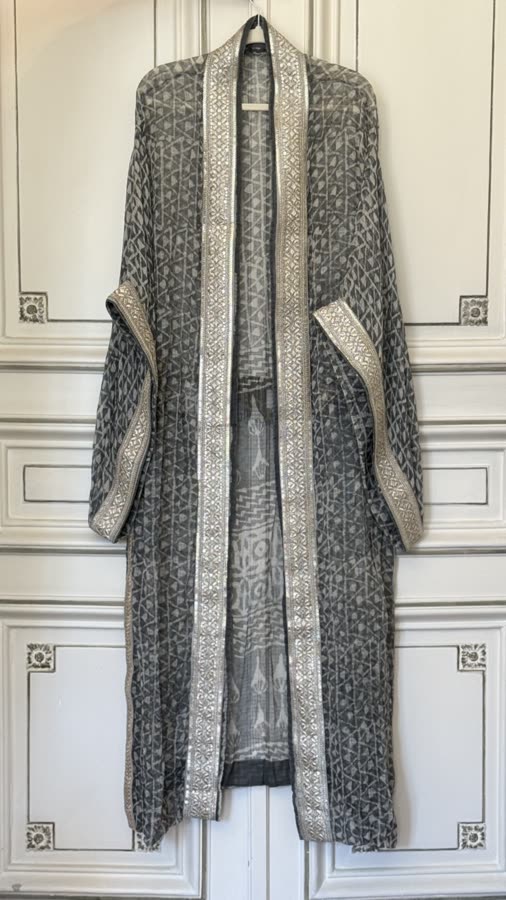 The Pewter Block Print Kimono, front