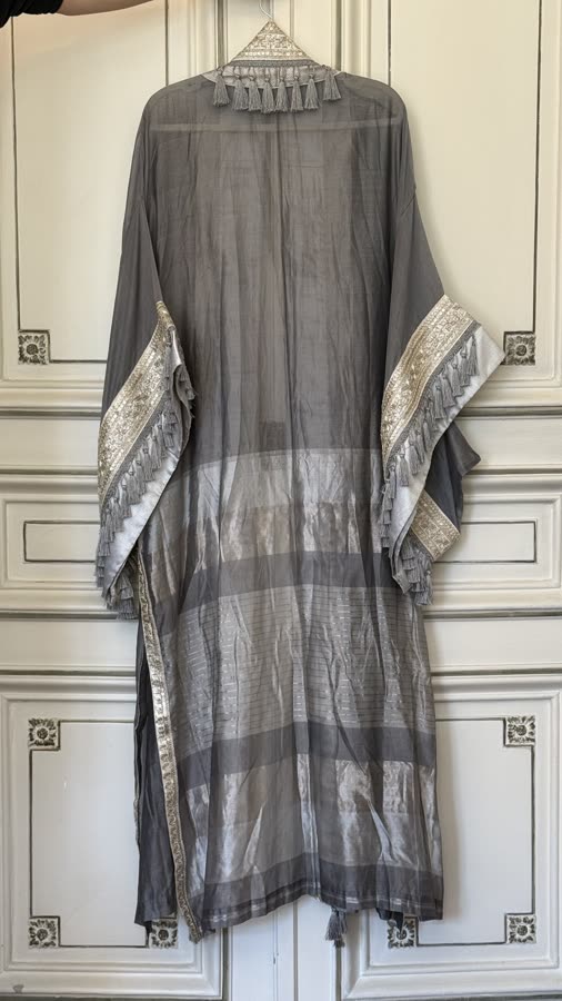 The Graphite Silver Sleeve Kimono, back