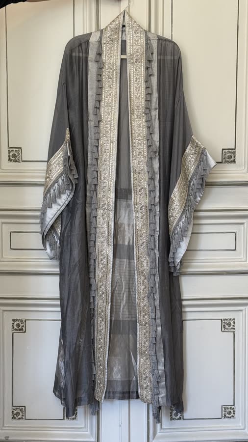 The Graphite Silver Sleeve Kimono, front