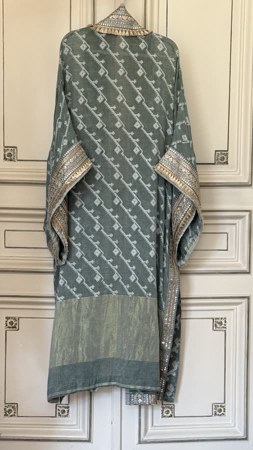 The Sage Block Print Kimono, back